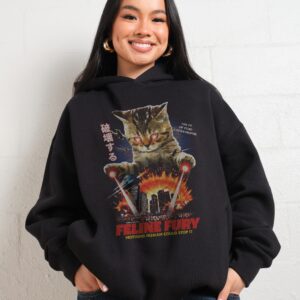Feline Fury Unisex Graphic Hoodie - 90s Boxy Fit, 340gsm Cotton-Poly Blend