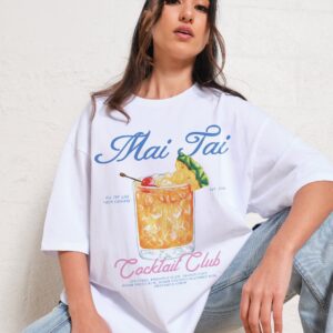 Mai Tai Oversized Graphic Tee Unisex 90s Boxy Fit 100% Combed Cotton