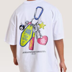 Club Chaos Key Chain Oversized Graphic Tee Unisex 90s Boxy Fit 100% Combed Cotton