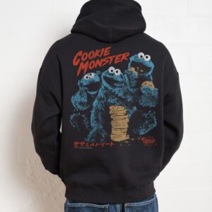 Cookie Kaiju Front and Back Hoodie - Sesame Street Unisex 90s Boxy Fit