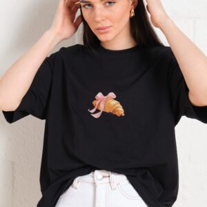 Croissant Oversized Unisex Graphic T-Shirt 90s Boxy Fit 100% Combed Cotton