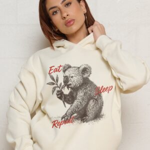 Eat Sleep Repeat Unisex Graphic Hoodie - 90s Boxy Fit, 340gsm Cotton-Poly Blend