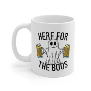 Here for the Boos Ghost Coffee Mug - White Ceramic 11oz Durable Sublimation Print