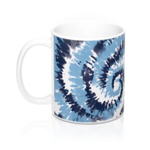 Light Blue & Navy Blue Tie Dye Coffee Mug - Durable Ceramic 11oz