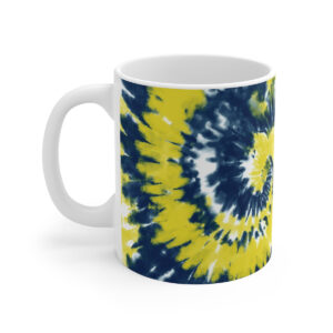 Navy Blue & Yellow Tie Dye Coffee Mug - Durable Ceramic Hot Beverage Cup