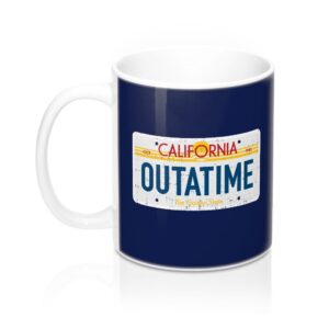 Outatime License Plate Coffee Mug - Durable Ceramic White Mug