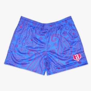 Paisley Shorts - Blue with Pink Print, Mesh Baseball Lifestyle Shorts for Men