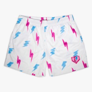 Rain Delay Lightning Bolt Mesh Shorts - Pink Blue Print, 5" Inseam