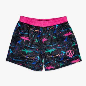 Shark Shorts - Neon Shark Print Mesh Athletic Shorts with Pockets