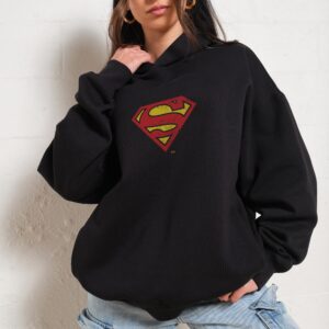 Superman Classic Logo Unisex Hoodie - 90s Boxy Fit, 340gsm Cotton-Poly Blend