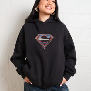 Superman Vintage Logo Unisex Hoodie - 90s Boxy Fit, 340gsm Cotton-Poly Blend